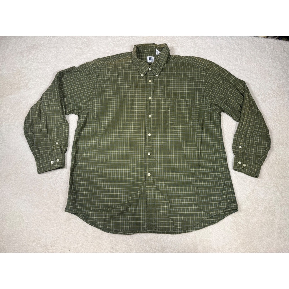 Gap Button Down Shirt Mens XL Green Plaid sun faded Sleeve Vintage Fall 2001